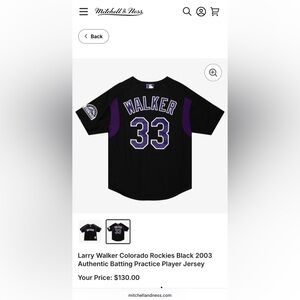 Larry Walker Colorado Rockies Black ‘03 Authentic Batting Practice Player Jersey
